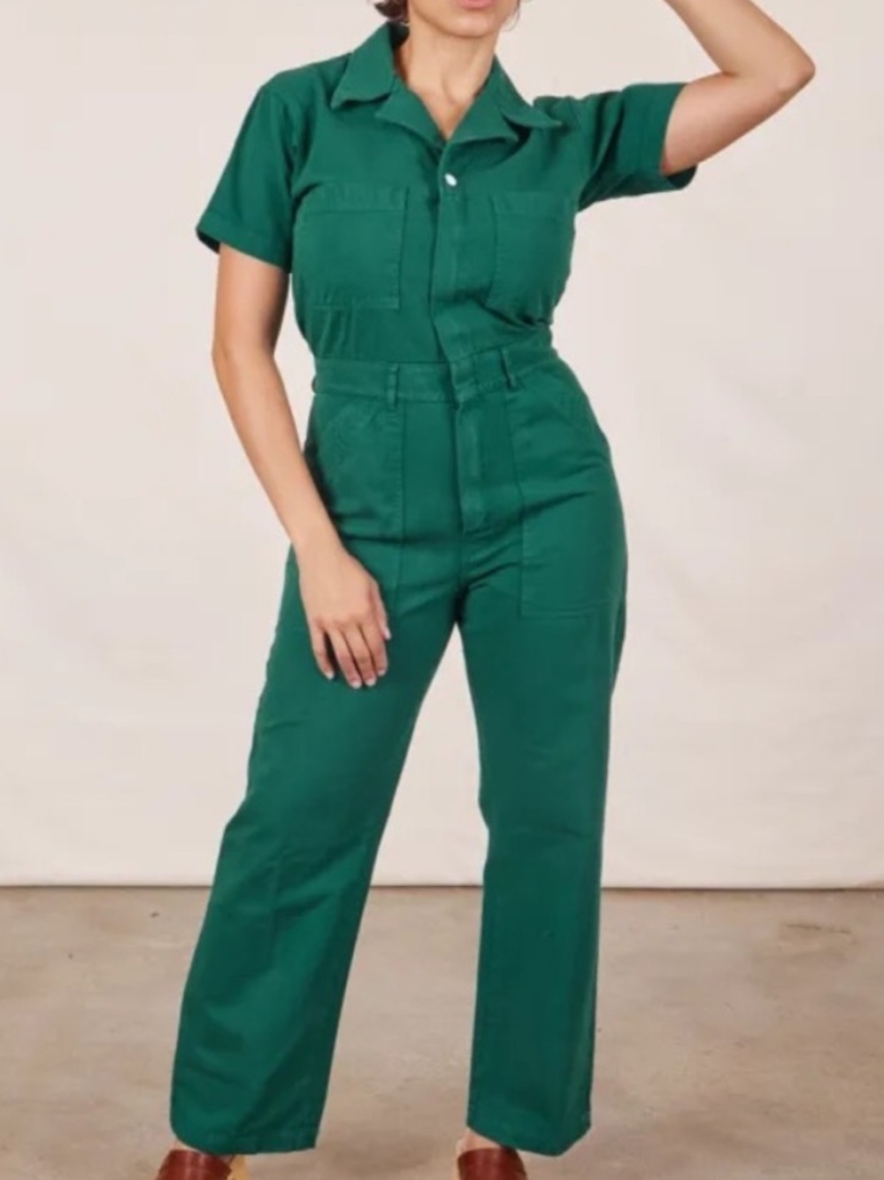 Big Bud Press Short Sleeve Jumpsuit Hunter Green Teal Organic Cotton Small